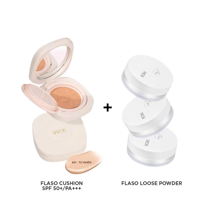 Combo Phấn Cushion & Phấn Phủ Vacosi VK15-VP11 Gồm 2 món: 1 Hộp Phấn Cushion và 1 Hộp Phấn Phủ