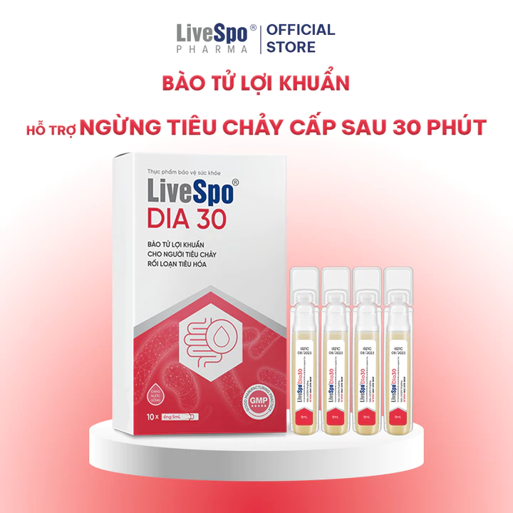 LiveSpo DIA 30 - Men vi sinh chứa bào tử lợi khuẩn giảm tiêu chảy cấp, rối loạn tiêu hóa (10 ống)