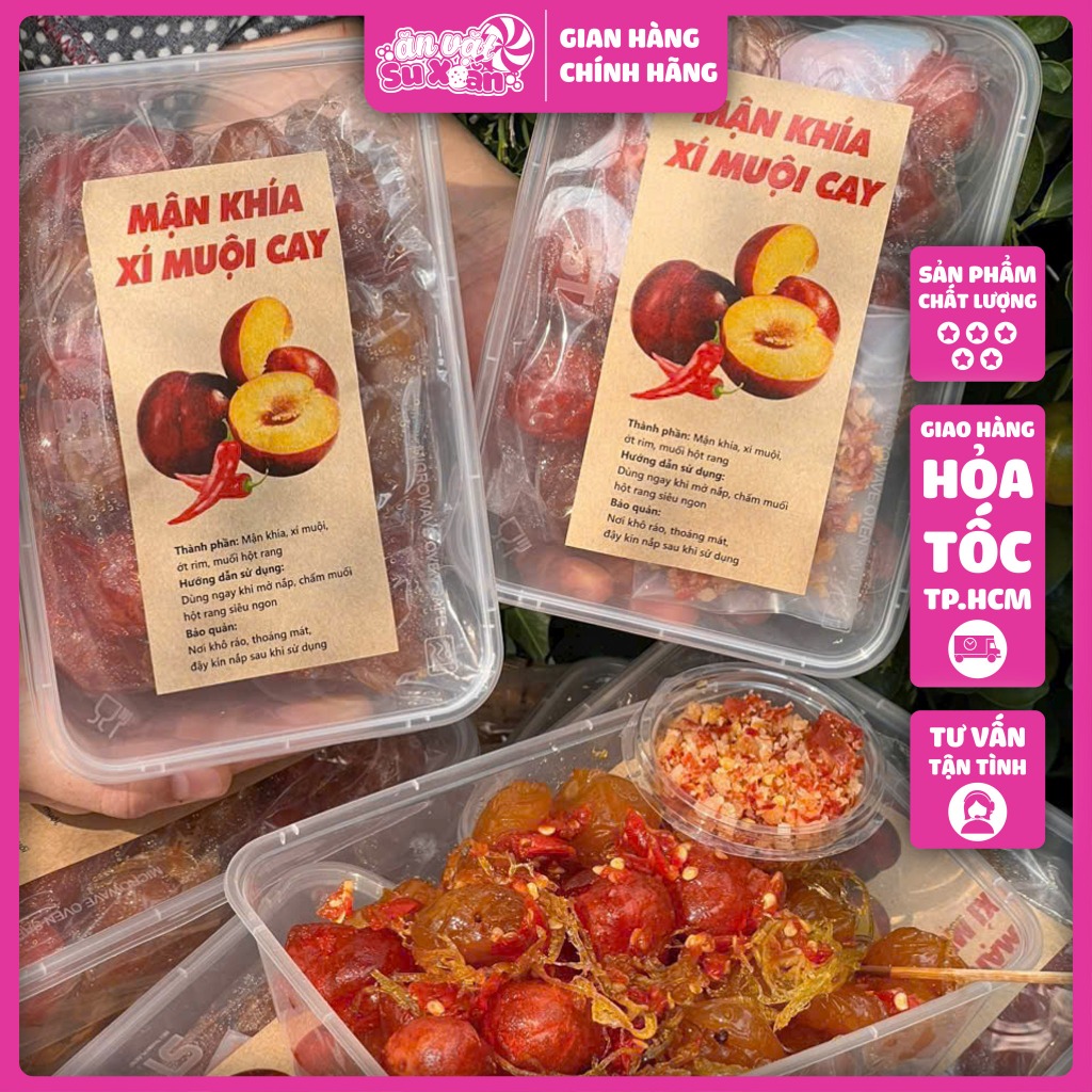 MẬN KHÍA XÍ MUỘI Kèm Muối Hột Rang Tay - Hộp 500gr - Ăn vặt Su Xoắn