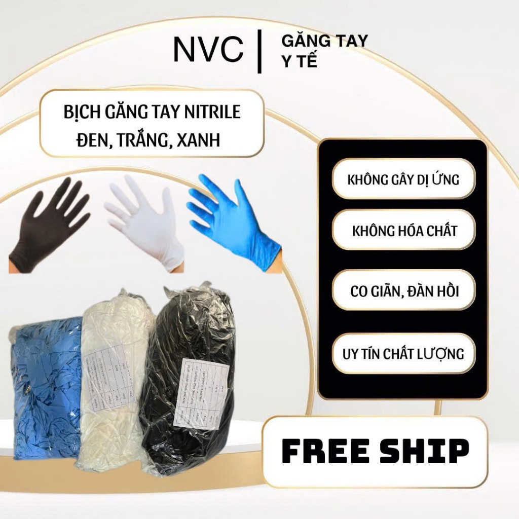 Bịch 100 chiếc găng tay nitrile đen,trắng,xanh dẻo dài chuyên dùng trong spa làm đẹp, thực phẩm