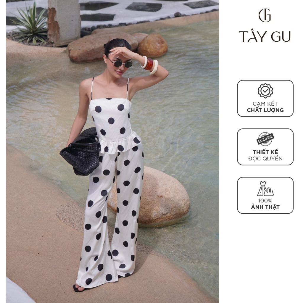 Set áo lụa hai dây + quần lụa loe chấm bi - STK44 - TÂY GU | Shopee ...