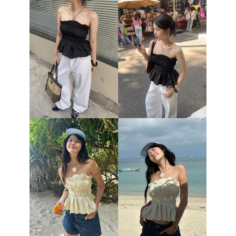 BOGI TOP Áo Ống xếp ly nhún gân tôn vòng 1 kết hợp xoè nhè cực xinh, áo kiểu xoè nhẹ - Gem Boutique