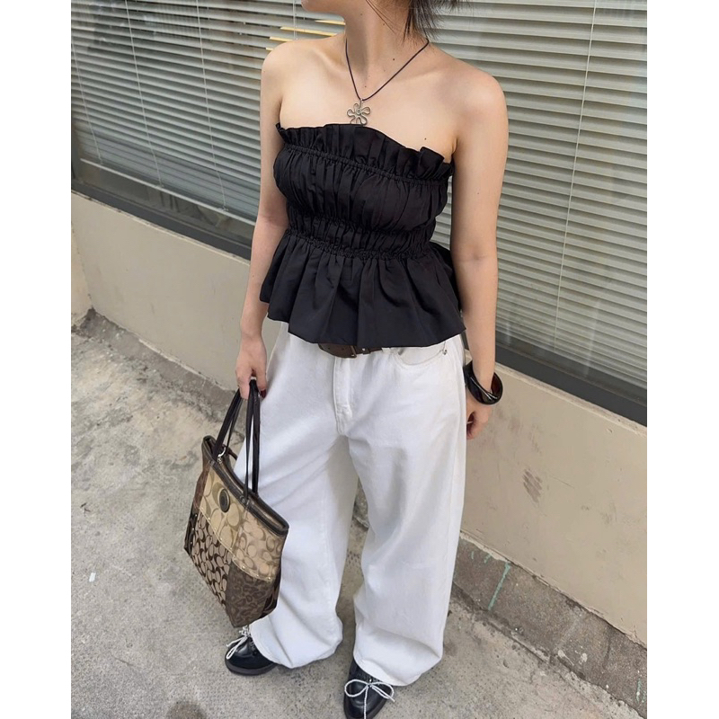 BOGI TOP Áo Ống xếp ly nhún gân tôn vòng 1 kết hợp xoè nhè cực xinh, áo kiểu xoè nhẹ - Gem Boutique