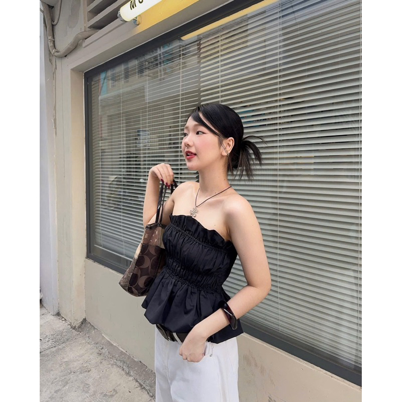 BOGI TOP Áo Ống xếp ly nhún gân tôn vòng 1 kết hợp xoè nhè cực xinh, áo kiểu xoè nhẹ - Gem Boutique
