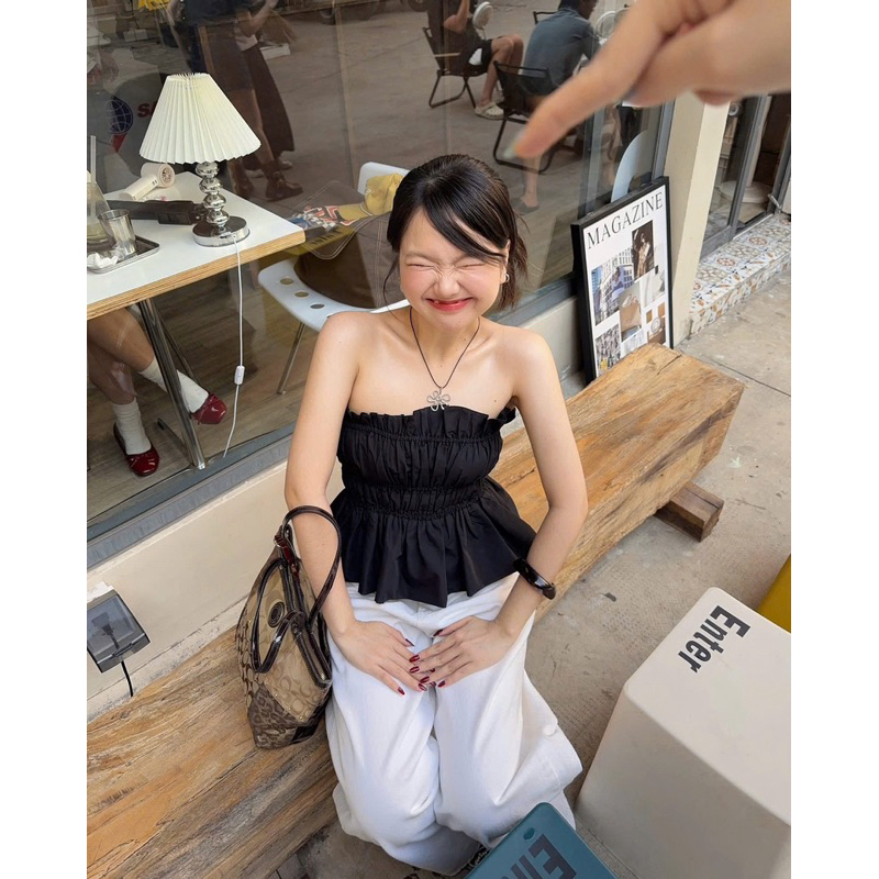 BOGI TOP Áo Ống xếp ly nhún gân tôn vòng 1 kết hợp xoè nhè cực xinh, áo kiểu xoè nhẹ - Gem Boutique