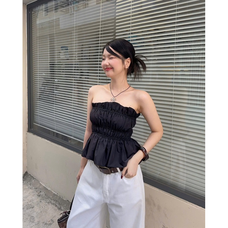 BOGI TOP Áo Ống xếp ly nhún gân tôn vòng 1 kết hợp xoè nhè cực xinh, áo kiểu xoè nhẹ - Gem Boutique