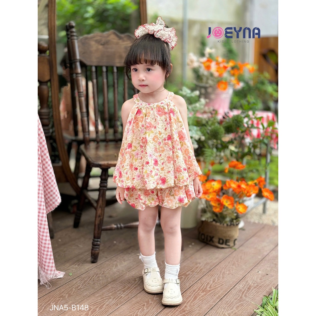 Set yếm cộc Joeyna B148 tơ lụa 2 lớp cho bé