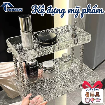 Kệ Đựng Mỹ Phẩm 2 Tầng Trong Suốt MODERN, Khay Đựng Son, Phấn Thiết Kế Gợn Sóng, Để Bàn Phòng Ngủ, Sang Trọng