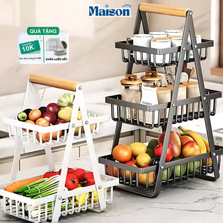 Kệ Đựng Đồ Nhà Bếp MAISON Đa Năng 3 Tầng, Giỏ Đựng Gia Vị, Trái Cây, Decor Thép Cacbon Cao Cấp Chống Gỉ