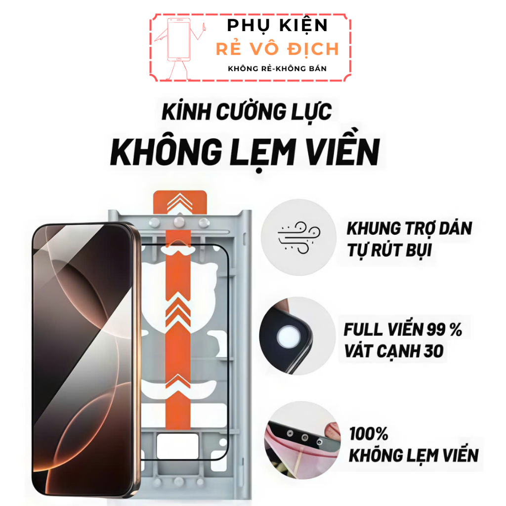 Kính Cường Lực FUKI40 FK01 iPhone Full Viền Vô Cực Siêu Trong,Không Lẹm viền, Có Khung Tự Dán Cho IPhone 15 16 series