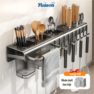 [ LOẠI 1] Kệ để đũa dao MAISON, Kệ nhà bếp đa năng treo tường chất liệu thép carbon không cần khoan đục