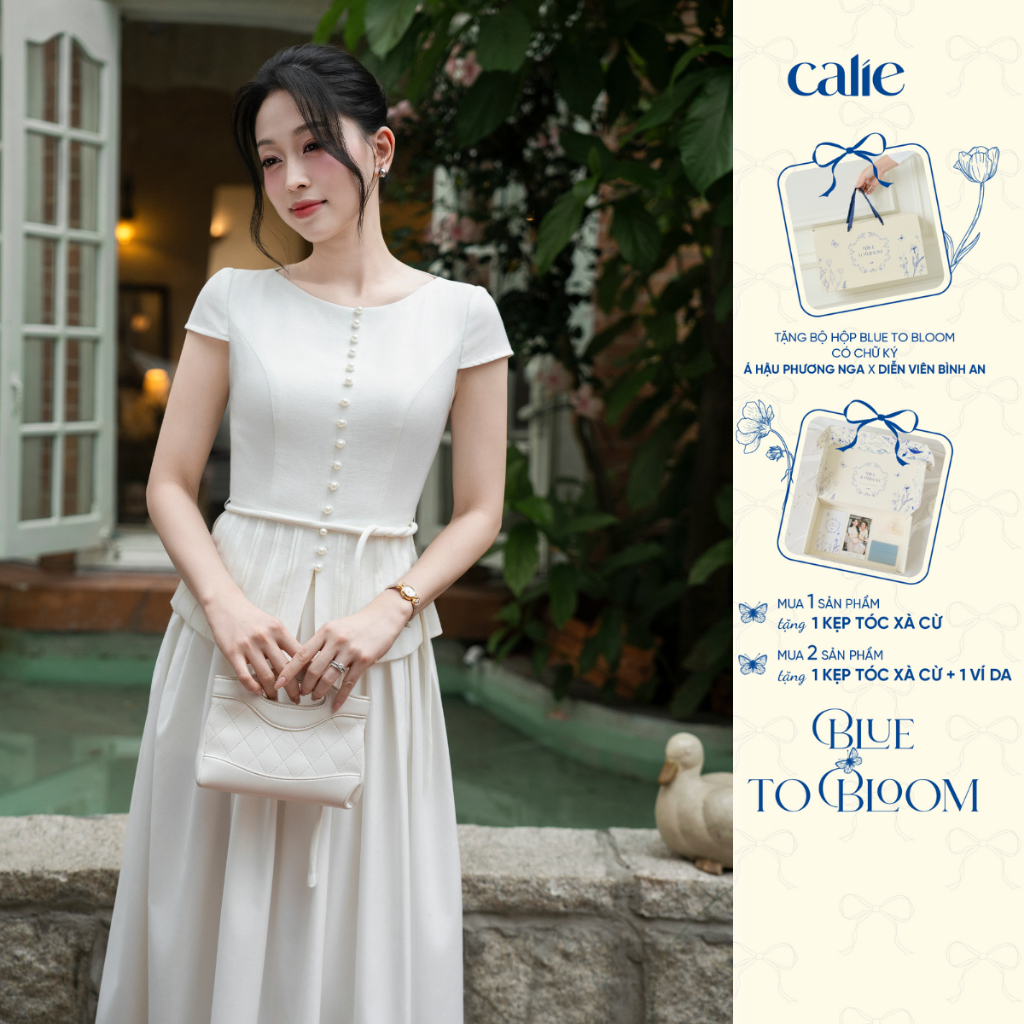 (Blue To Bloom) Áo peplum nữ chất thô xếp ly tùng áo đai eo, chiết eo ...