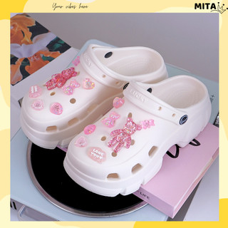 Dép cross sục nữ đế cao 6cm kèm 14 sticker Gấu hồng trong suốt kiểu sandal Mita CSM-40