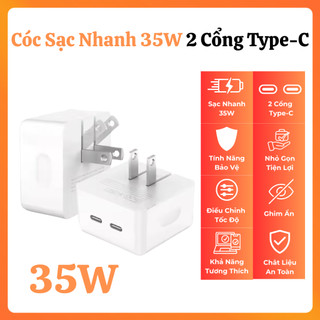 Cốc Sạc Nhanh 35W 2 Cổng Type-C – Tương Thích Đa Dạng Giúp Sạc Được Cùng Lúc 2 Thiết Bị Tiện Lợi