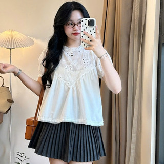 Áo Babydoll Sơ Mi Tay Phồng Phối Hoa Thêu 247store  Phong Cách Ulzzang Bbd691