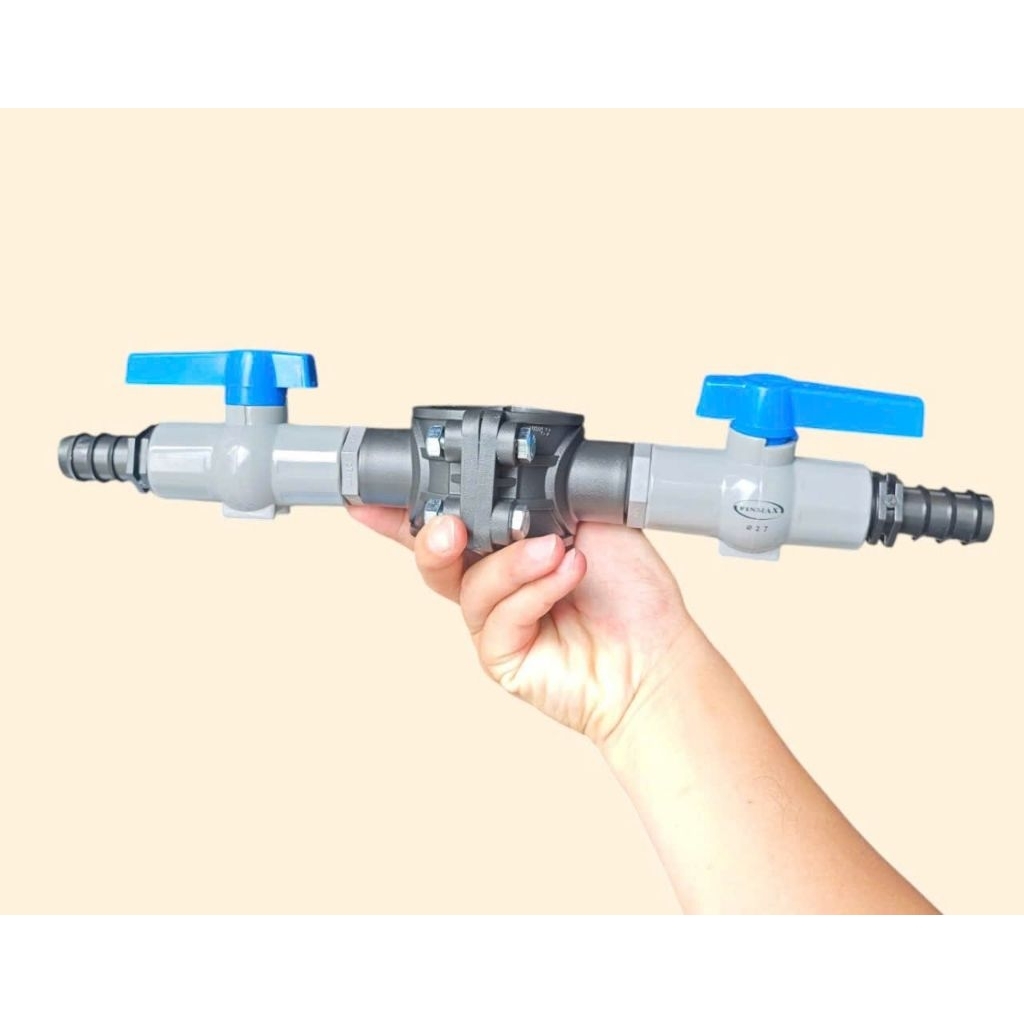 Bộ đai khởi thủy 63 ra 27 PVC đai khởi thủy 50 ra 27  kèm van PVC 27 ren nối ldpe 25mm như Hình màu xanh trắng tùy lô