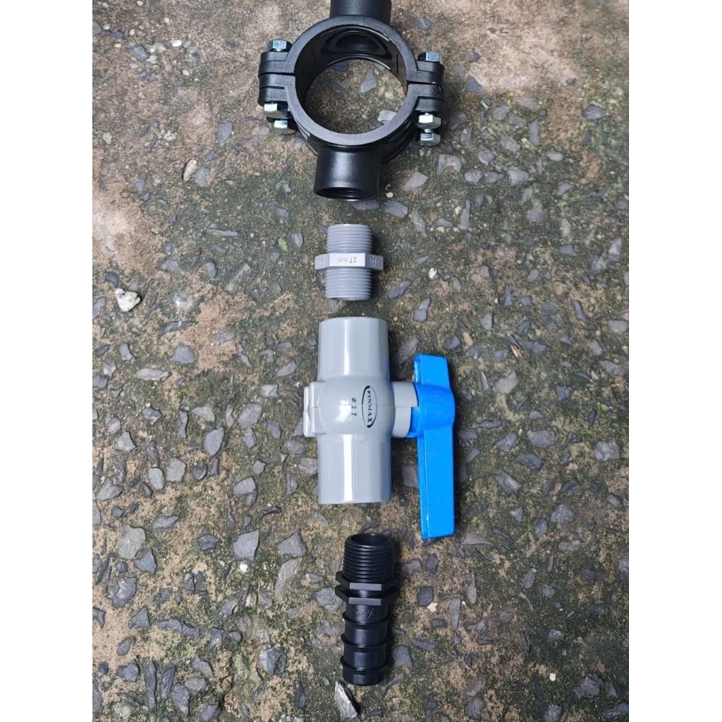 Bộ đai khởi thủy 63 ra 27 , đai 50 ra 27 PVC kèm văn PVC 27 ren nối ldpe 25mm như Hình màu sắc van tùy lô