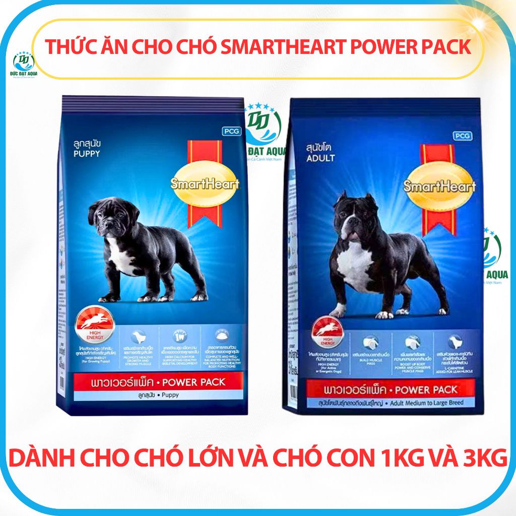 Thức Ăn Cho Chó Smartheart Power Pack Dành Cho Chó Lớn Và Chó Con 1kg Và 3kg, giúp Tăng Cơ Bắp