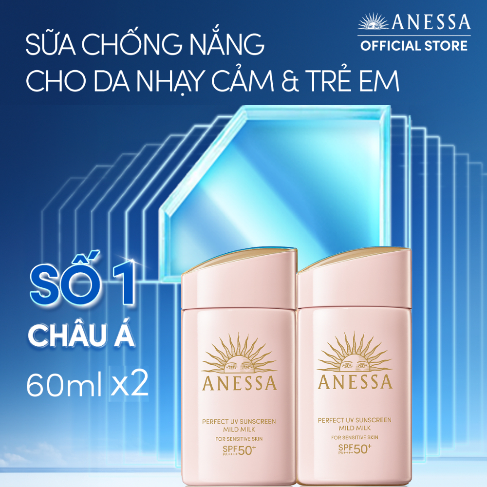Combo Sữa chống nắng dưỡng da dịu nhẹ an toàn cho da nhạy cảm và trẻ em Anessa Mild Milk SPF50+ PA++++ 60mlx2