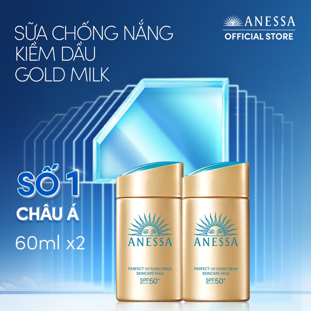 Combo Sữa chống nắng dưỡng da kiềm dầu bảo vệ hoàn hảo Anessa Gold Milk SPF50+ PA++++ 60mlx2