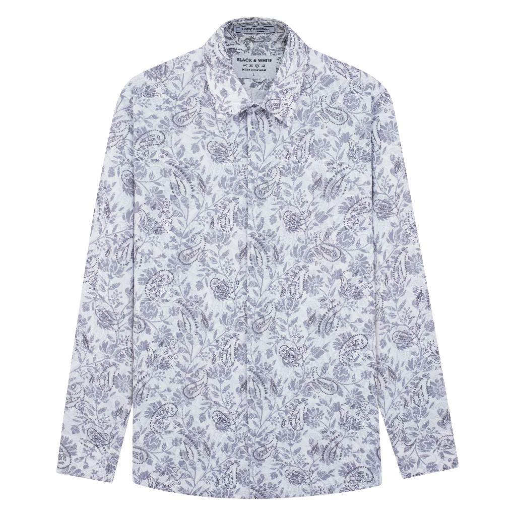 Sơmi Hoạ Tiết Floral Cao Cấp, Black & White