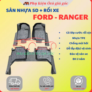 Thảm sàn nhựa 5D SẴN RỐI Tràn Viền Xe RANGER đời 2015 - 2025 NHỰA TPE, không mùi chuẩn khít form xe - HH