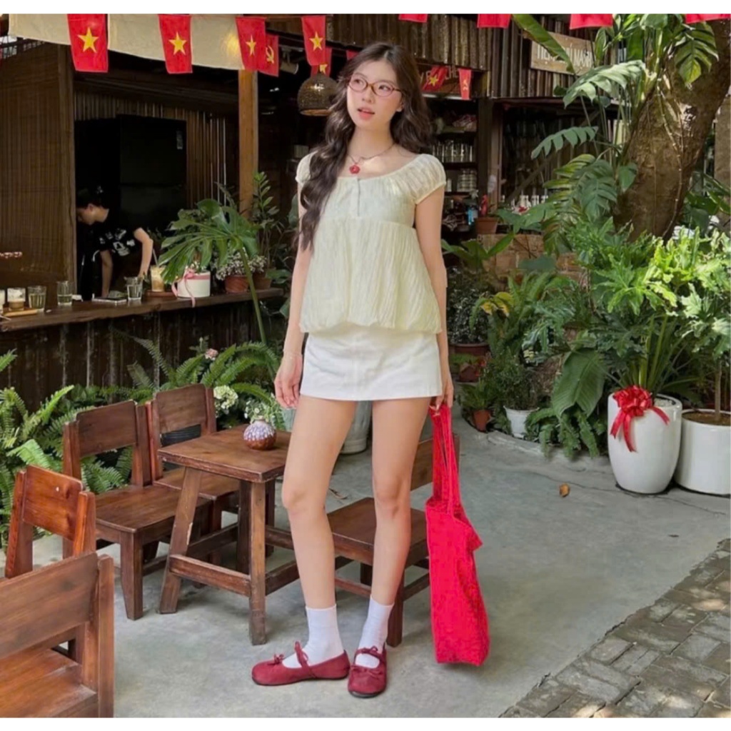 Áo babydoll kiểu dáng bí phồng cúc đính ngực siêu xinh TAM A67