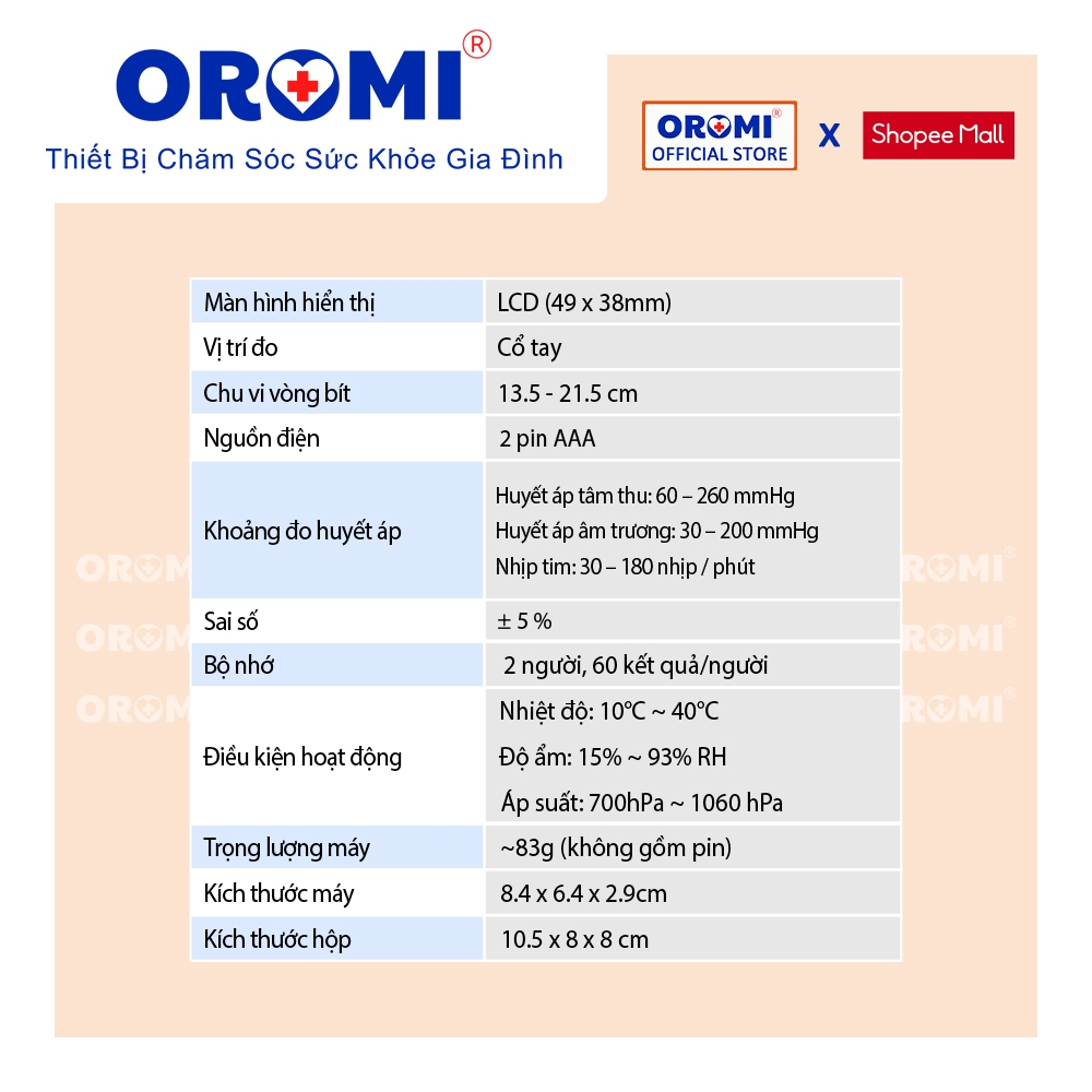 Máy Đo Huyết Áp Điện Tử Cổ Tay OROMI DBP-2242 - Đọc Kết Quả Bằng Giọng Nói