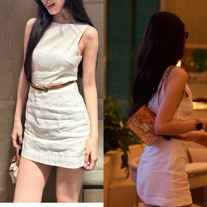 đầm linen thiết kế đẹp đầm nữ chất liệu linen đầm dự tiệc đi chơi trẻ trung ,đầm nữ đẹp đầm dáng ngắn .( tặng kèm đai .