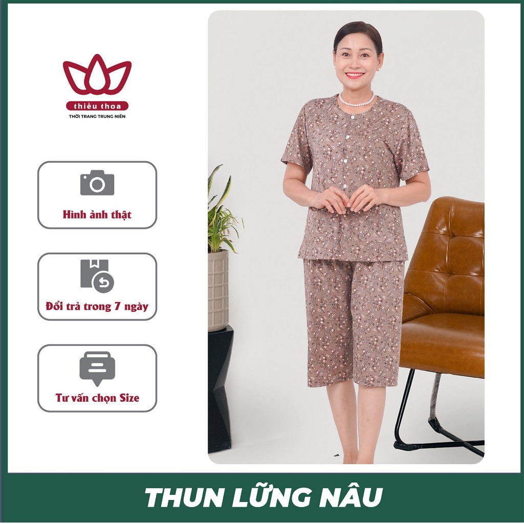 Đồ Bộ Trung Niên Lửng Thun COTTON LẠNH Thiều Thoa, Đồ Bộ Nữ Mặc Nhà Cho Bà, Tặng Mẹ TOP 2025