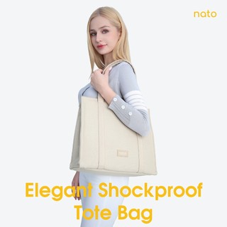 Túi tote vải canvas nữ Natoli có khóa kéo, to, thời trang, đựng laptop Elegant Shockproof Tote Bag T17