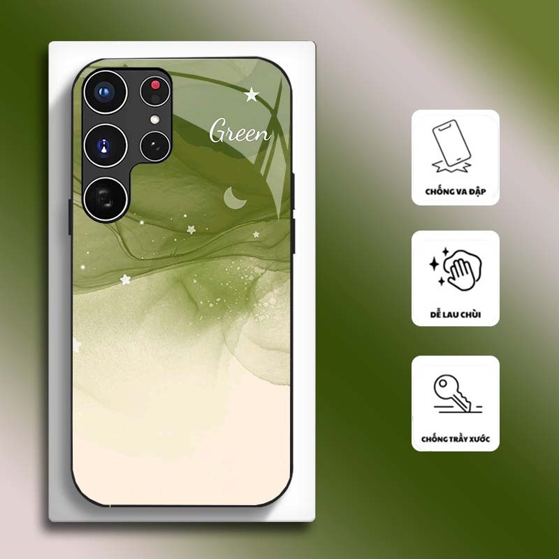 Ốp Lưng cho SAMSUNG S22 ULTRA, S23 ULTRA, S24 ULTRA, S25 ULTRA Mặt kính cường lực, cao cấ HOẠ TIẾT HOA  CẨM THẠCH
