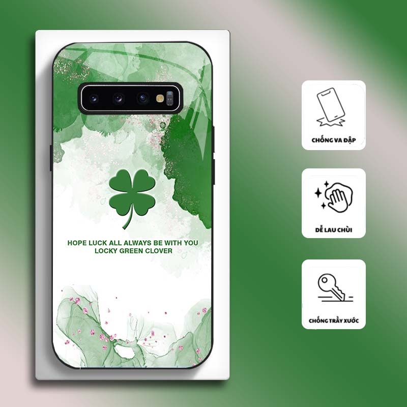 Ốp Lưng cho SAMSUNG S10, S10E, S10+, S10 5G Mặt kính cường lực, cao cấp HOẠ TIẾT HOA GREEN