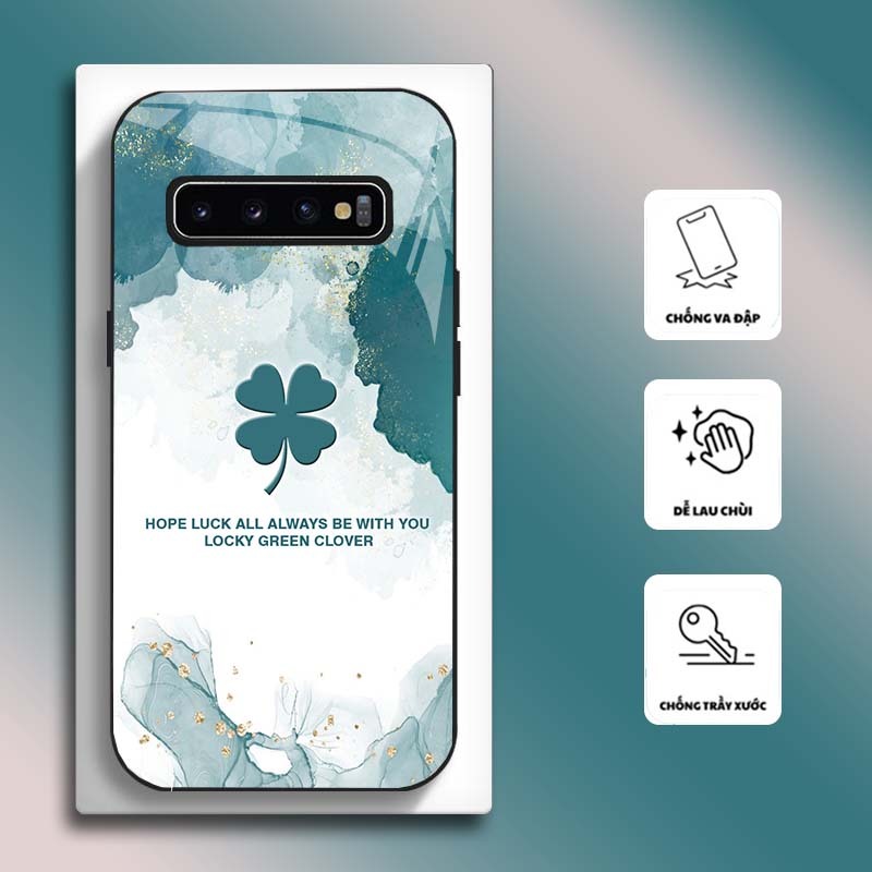 Ốp Lưng cho SAMSUNG S10, S10E, S10+, S10 5G Mặt kính cường lực, cao cấp HOẠ TIẾT HOA GREEN