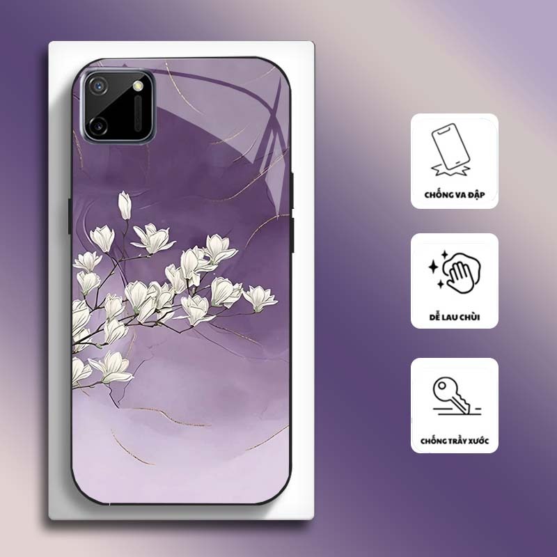 Ốp Lưng cho SAMSUNG NOTE 10 LITE Mặt kính cường lực, cao cấp HOẠ TIẾT HOA CẨM THẠCH