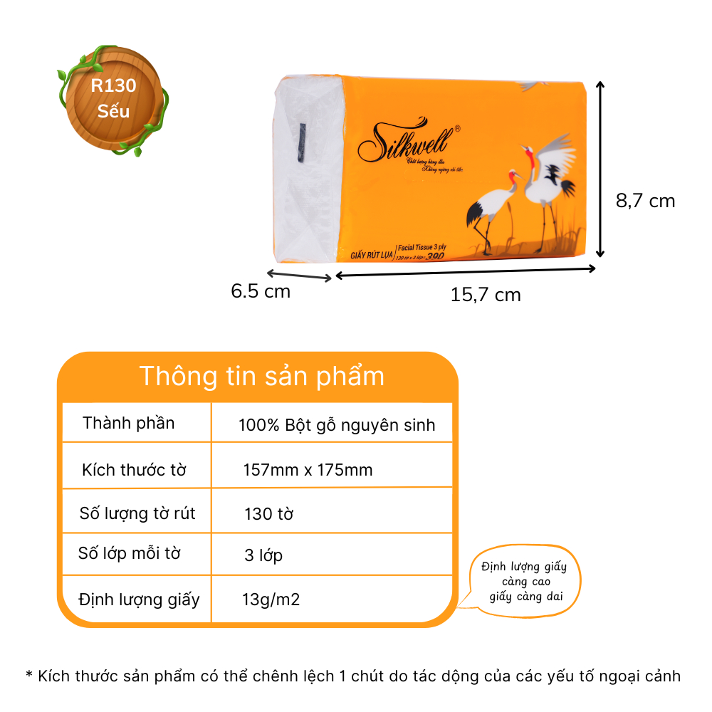 Thùng 20 gói Giấy ăn Silkwell Sếu 130 tờ 3 lớp khổ vừa, khăn giấy rút lụa 100% bột giấy nguyên chất