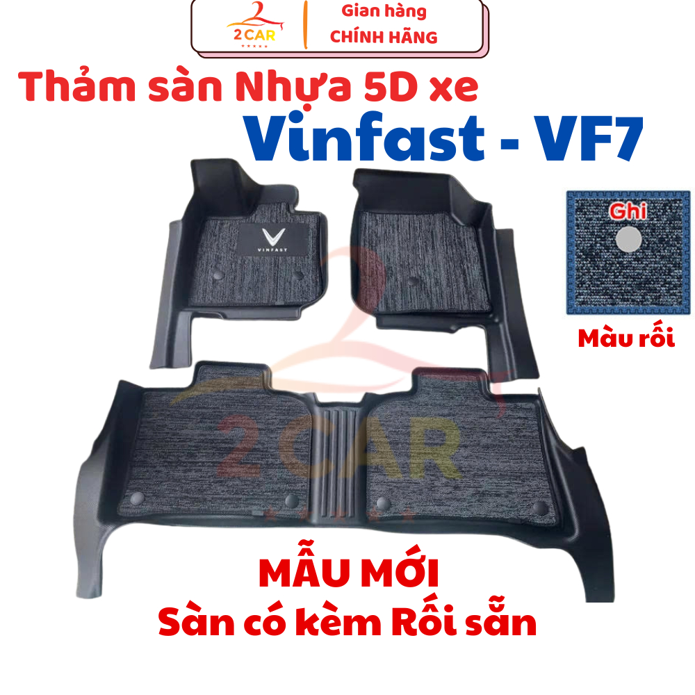 Thảm Lót Sàn NHỰA 5D kèm RỐI SẴN xe Vinfast VF7 - Hàng Nhựa đúc nguyên khối TRÀN VIỀN TPE