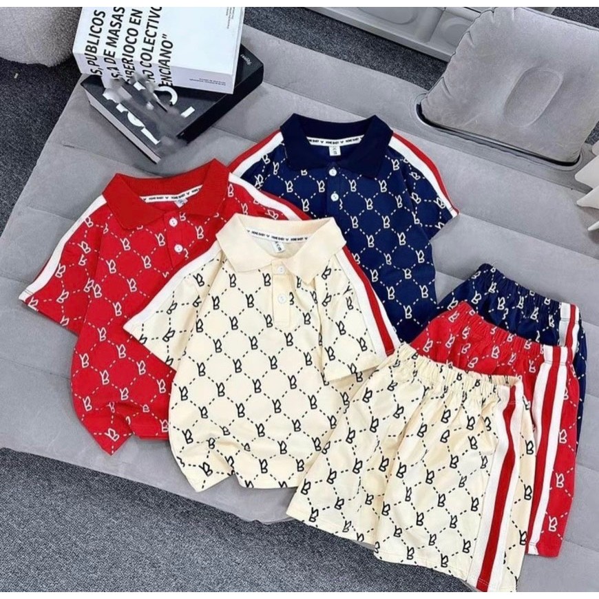 COMBO 3 BỘ CỔ TRỤ IN TRÀN THÂN CHỮ B DÂY DÊT ĐỎ SIZE 6-18KG