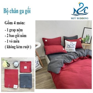 Bộ chăn ga gối drap Cotton Tici M2T Bedding đỏ phối ghi, vỏ chăn mền, grap nệm và 2 bao gối