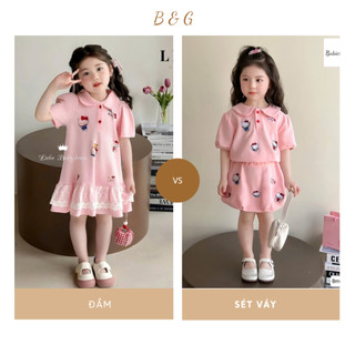 [B&G] Đầm váy polo hồng cổ sen,tùng váy nhún chân voan ren thêu cho bé gái từ 10-42kg(2-11 tuổi)