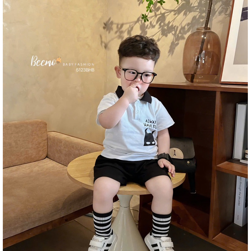 Set bộ áo cộc tay bé trai Beemo polo, áo phông cotton thoáng mát size 80-130 (9-24kg) 5123BHB 4644AHB 4013AHB 5027SHB