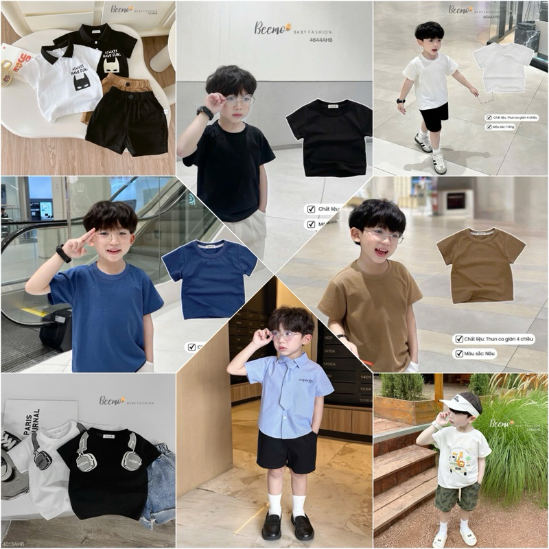 Set bộ áo cộc tay bé trai Beemo polo, áo phông cotton thoáng mát size 80-130 (9-24kg) 5123BHB 4644AHB 4013AHB 5027SHB