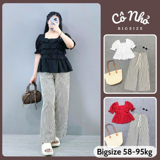 Set Đồ Bigsize Nữ Áo Babydoll Tay Phồng Kèm Quần Sọc Dễ Thương Cho Chubby (SM36-Q534)