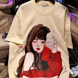 Áo thun nữ in hình cô gái tóc dài sang chảnh dáng rộng
