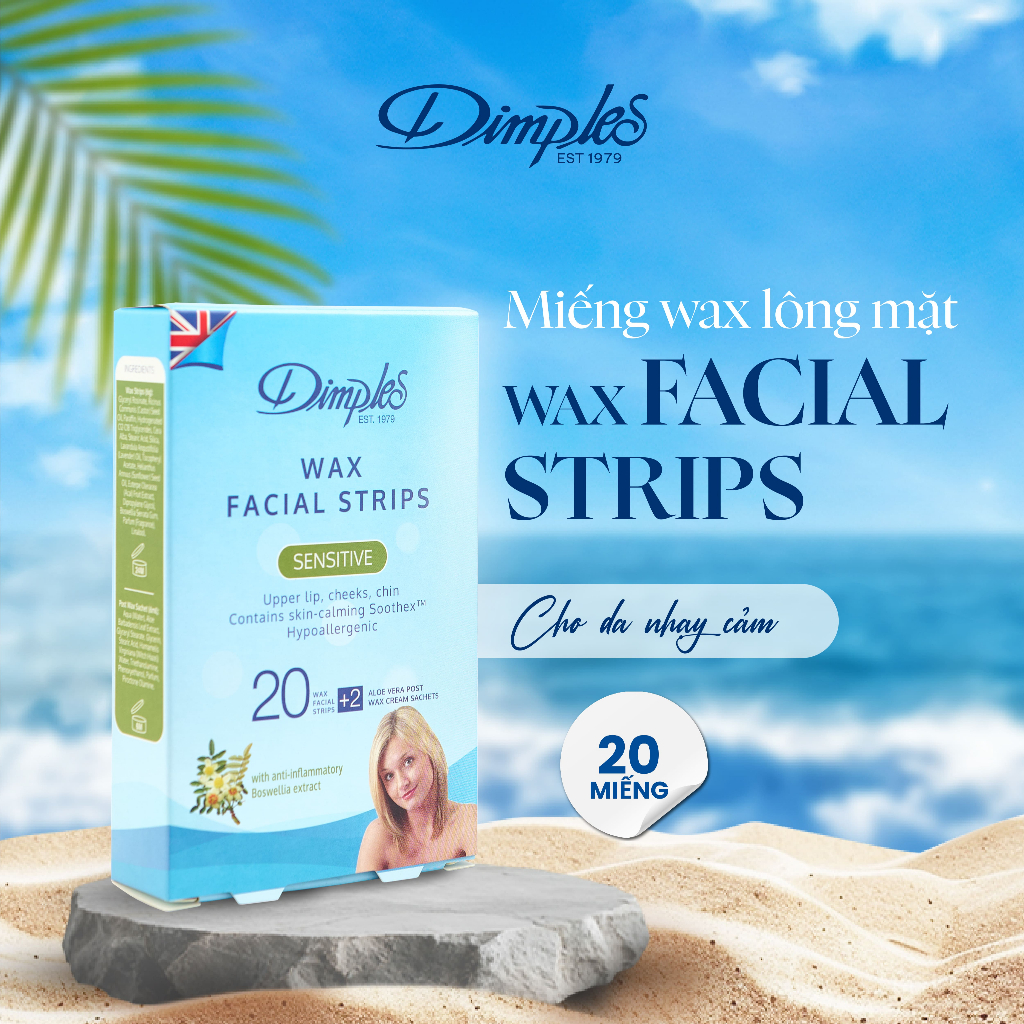 Miếng Wax Lông Mặt Châu Âu Dimples Facial Strips Cho Da Nhạy Cảm, Loại Bỏ Lông Nhanh, Tiện Lợi, Không Kích Ứng