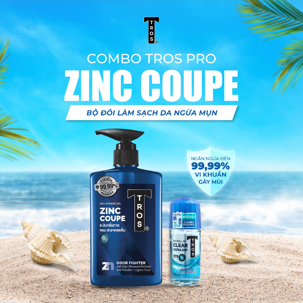 Bộ Đôi TROS Zinc Coupe & Clear Ultra – Làm Sạch Sâu, Ngừa Mụn & Khô Thoáng Ngăn Mùi Suốt Ngày