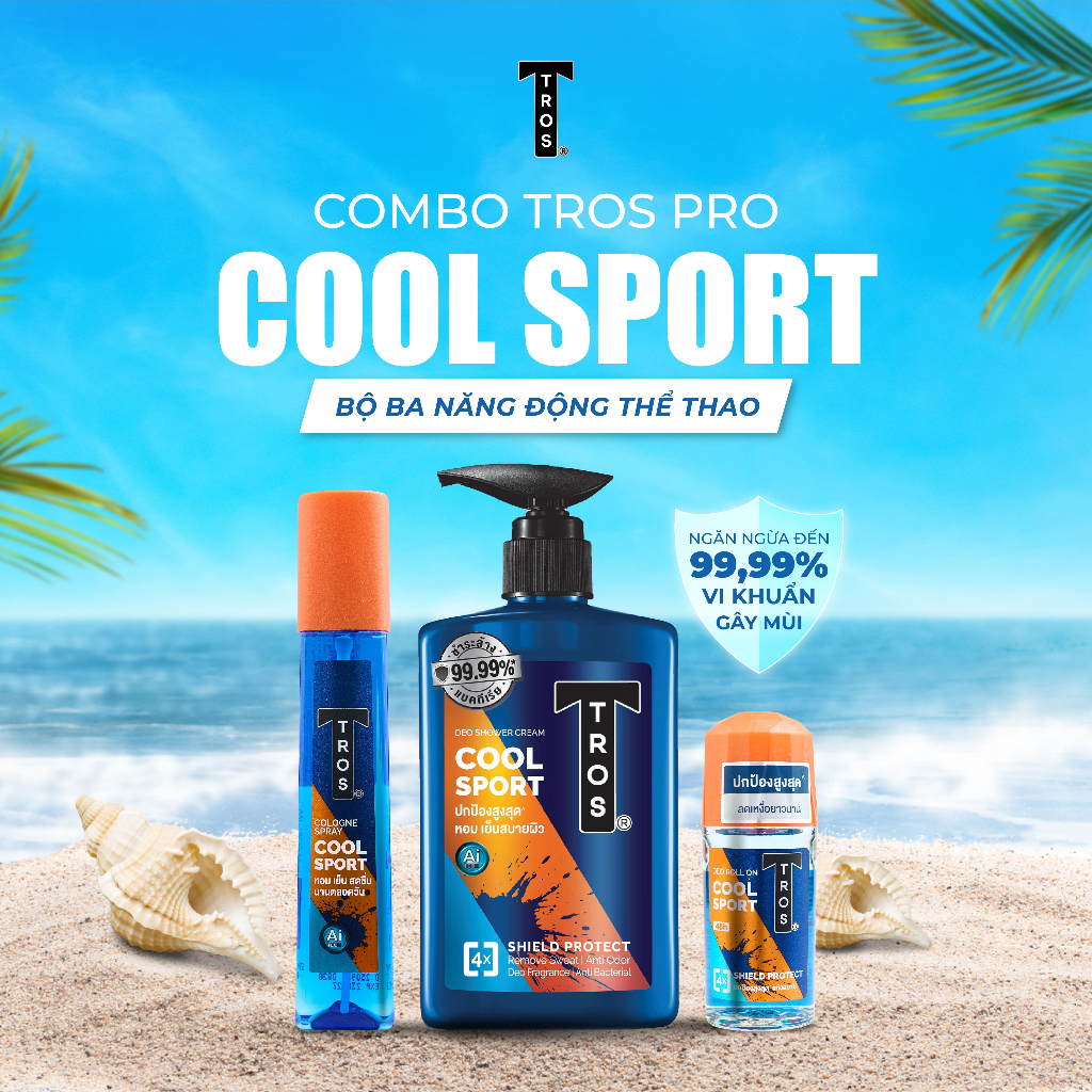 Combo TROS Cool Sport: Sữa Tắm, Lăn Khử Mùi & Xịt Toàn Thân - Bộ 3 Năng Động Thể Thao, Mát Lạnh Cả Ngày