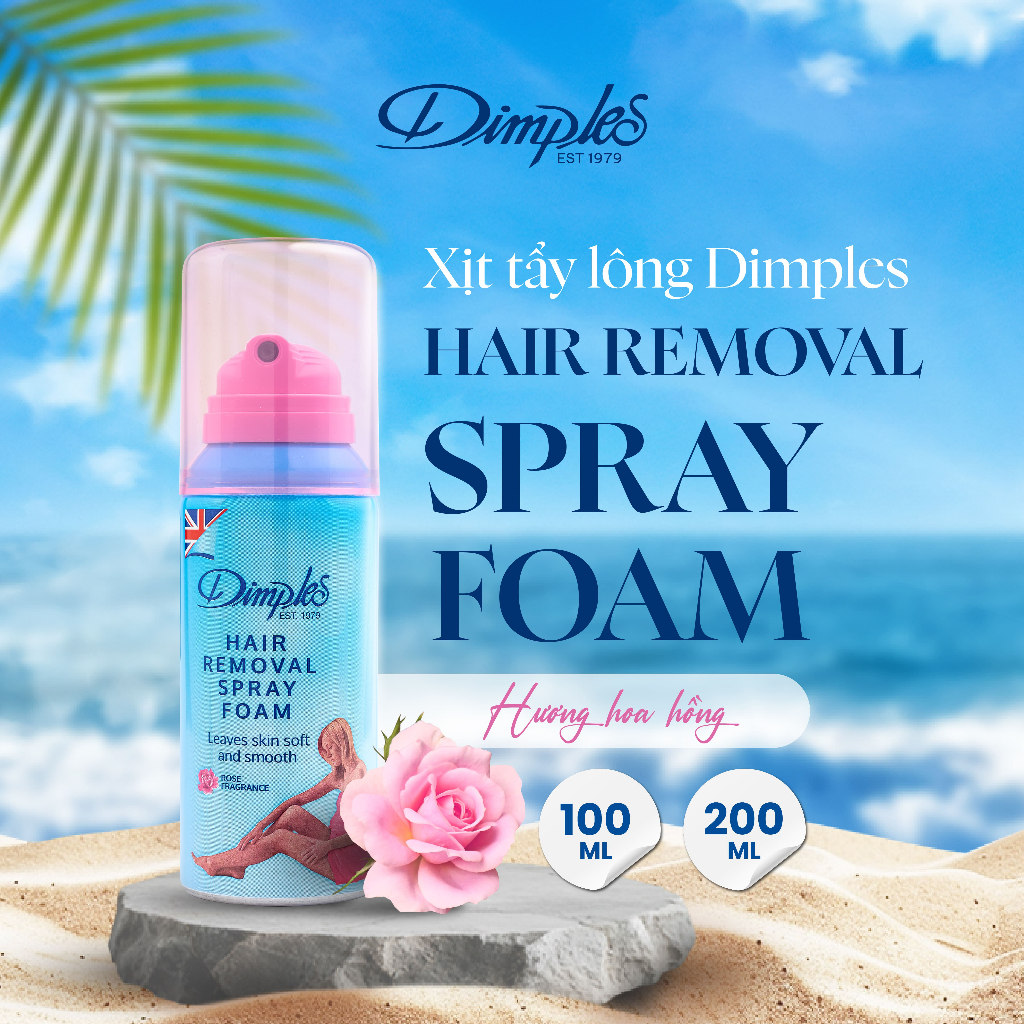 Xịt Tẩy Lông Châu Âu DIMPLES Dạng Bọt Hương Hoa Hồng Dành Cho Chân, Tay, Nách Không Gây Kích Ứng