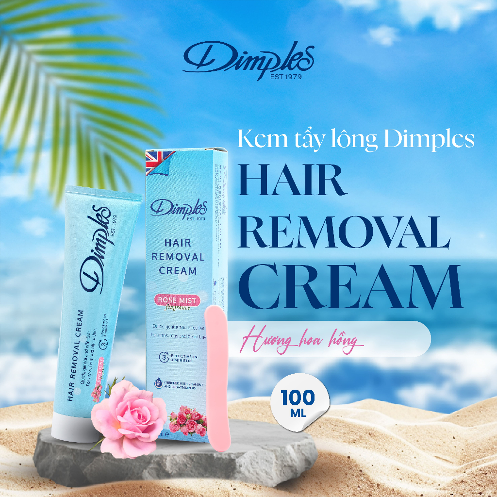 Kem Tẩy Lông Châu Âu DIMPLES Hương Hoa Hồng Dành Cho Chân, Tay, Nách, An Toàn Và Hiệu Quả