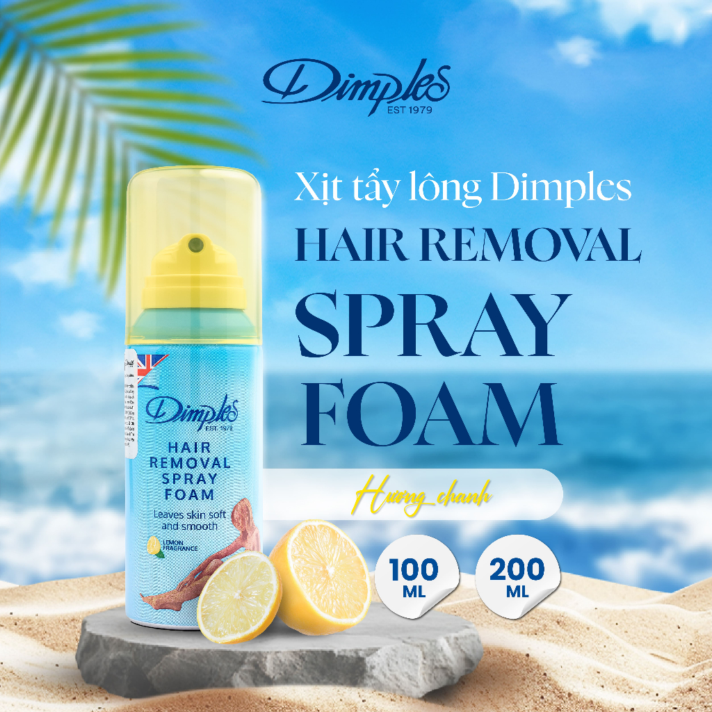 Xịt Tẩy Lông Châu Âu DIMPLES Dạng Bọt Hương Chanh Dùng Cho Chân, Tay, Nách Không Gây Kích Ứng